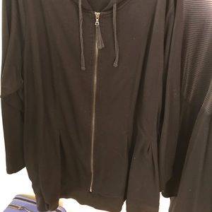 Black pleat from lightweight hoodie sweatshirt.